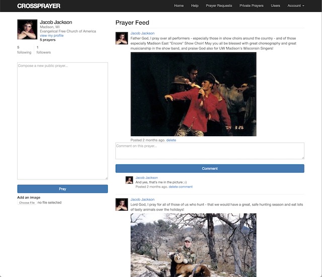 An image of the crossprayer.org website in action