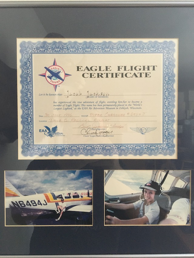 Eagle Flight Certificate w/ images of me flying the plane and sitting on the wing.