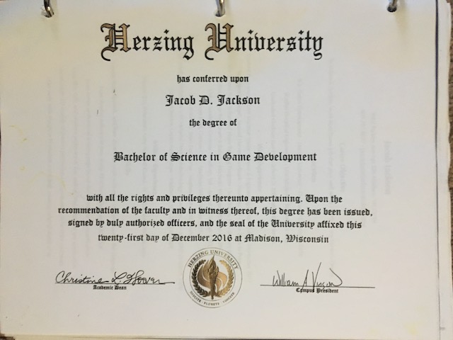 My Bachelor's Degree in Game Development from Herzing University