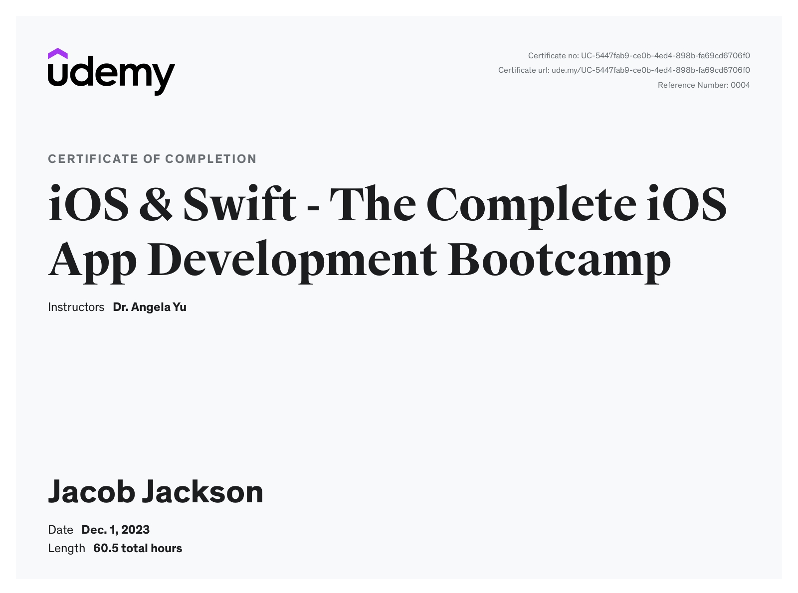 My iOS & Swift Development Certificate
