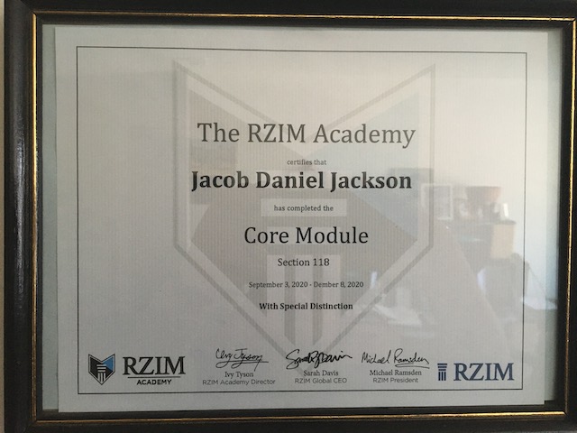 My RZIM Academy Core Module Certificate