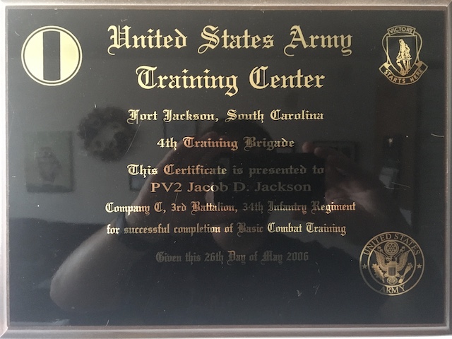 My Basic Combat Training Certificate/Plaque